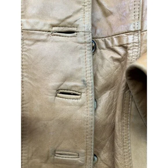 VTG Sheep Mates NY Paris Leather Coat Jacket Womens M Belted 70’s Retro Groovy - Picture 2 of 11